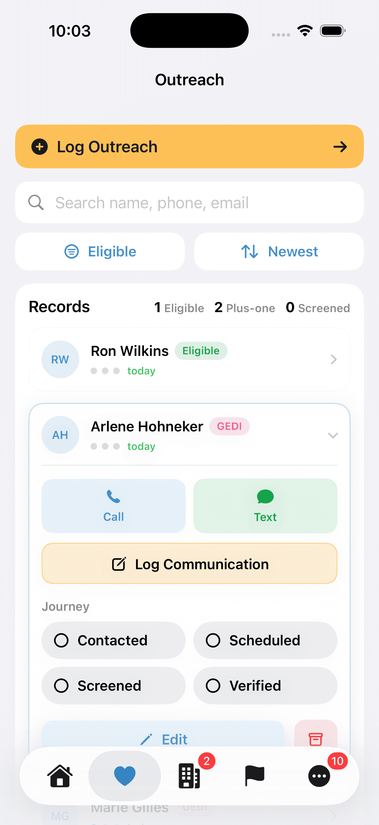 ALCSI Live outreach tracker screen